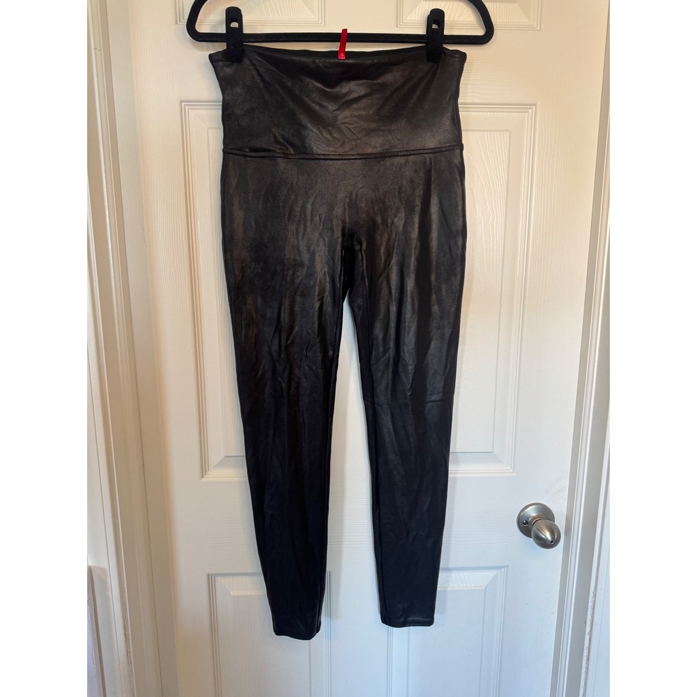 Spanx Faux Leather Leggings Black High Waisted Shaper XL 2019R